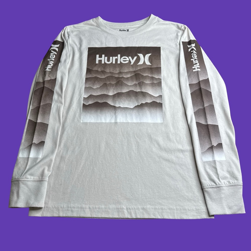 Hurley Youth Large Long Sleeve T Shirt Beige Brown Skate Surf Y2K